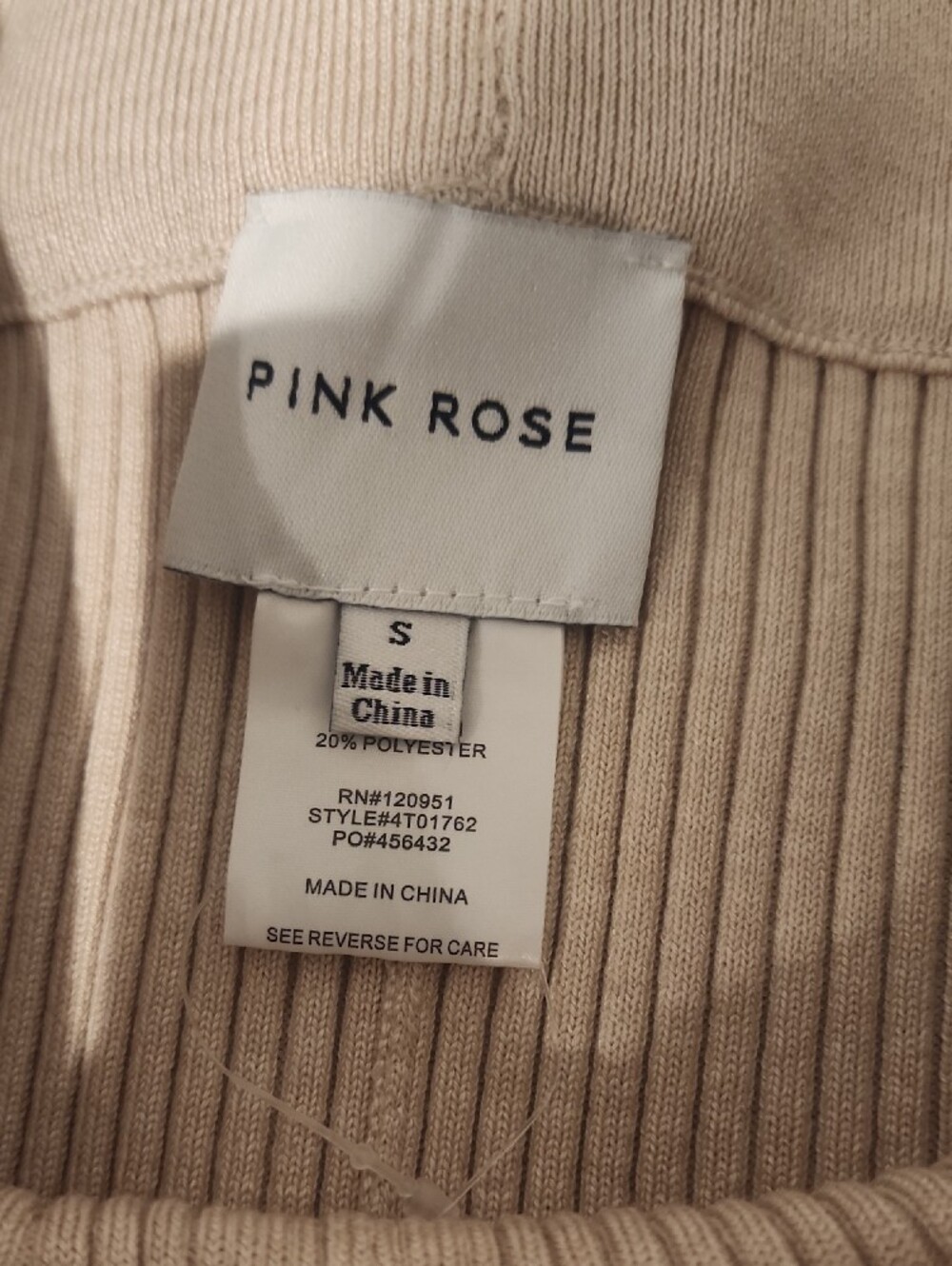 Pink Rose Cream Wide-Leg Ribbed Knit Pants - Picture 2 of 2